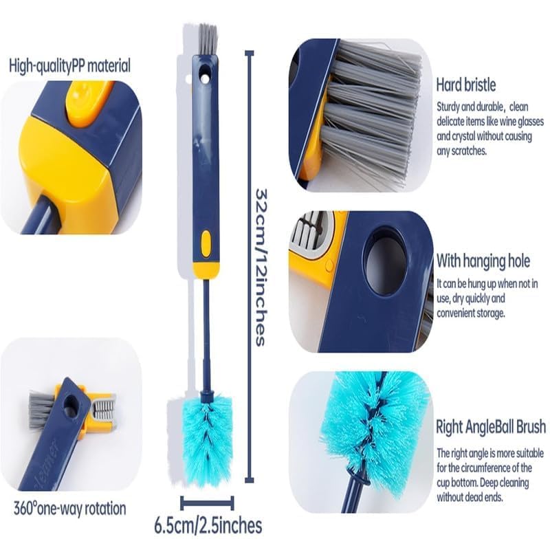 Abhaymart Bottle Cleaning Tool |Bottle Care| Deep Cleaning Bottle Brush, 4 in 1 Multi Scrubbing Brush with Extendable Handle, Cup Cleaning Brush Home Kitchen Dining Cleaning Tools(1Pcs) 1