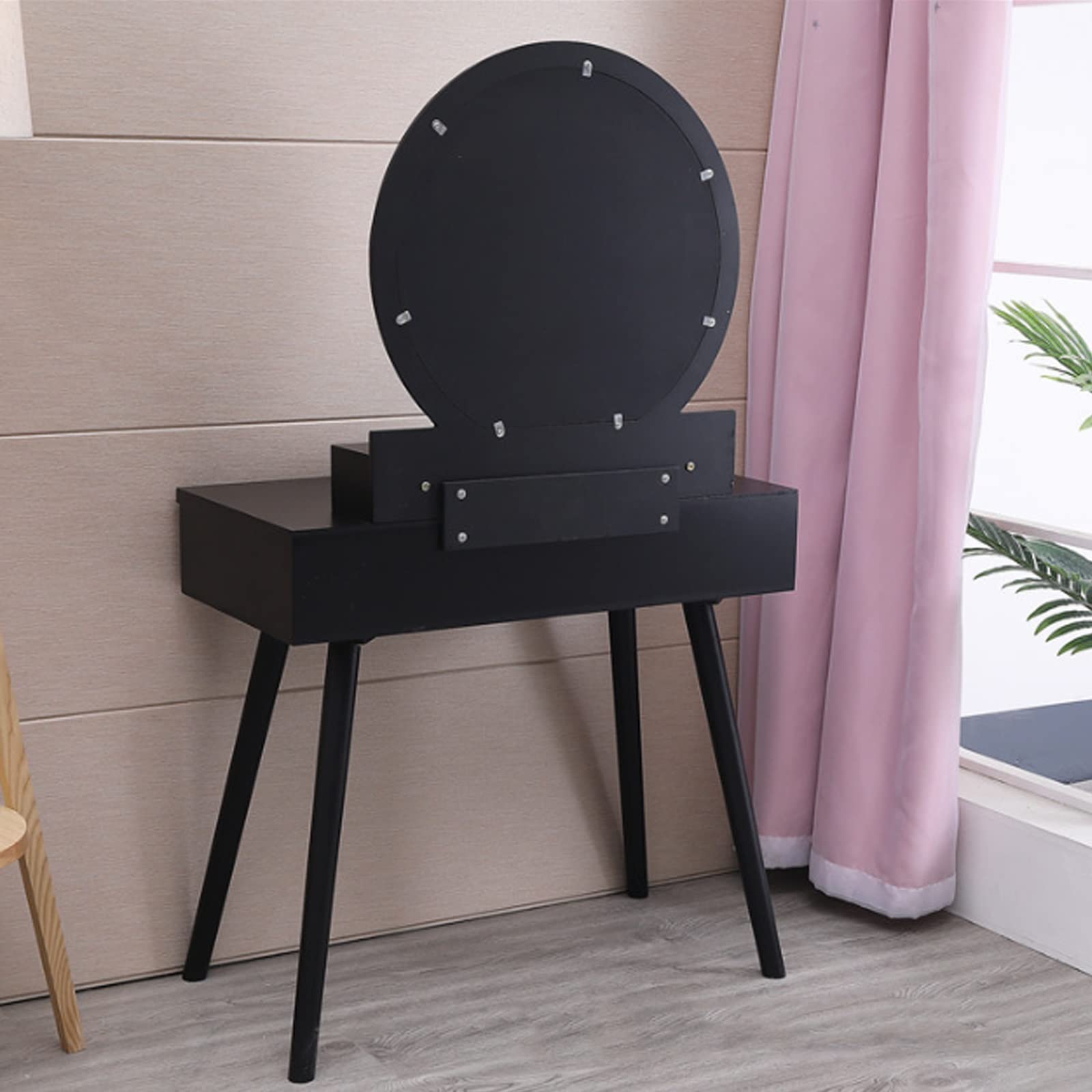 beaka Schminktisch Set Mit Hocker, Vintage Schminktisch Mit Spiegel, Kosmetiktisch Makeup Tisch Mit Gepolstertem Hocker Und Schubladen, Leicht Zu Montieren，Schwarz