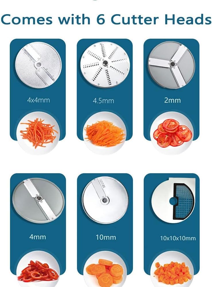 Cortadora de Verduras y procesadora de Alimentos automática Multifuncional Comercial, picadora de Verduras, picadora eléctrica de Verduras, con 6 Cuchillas desmontab,