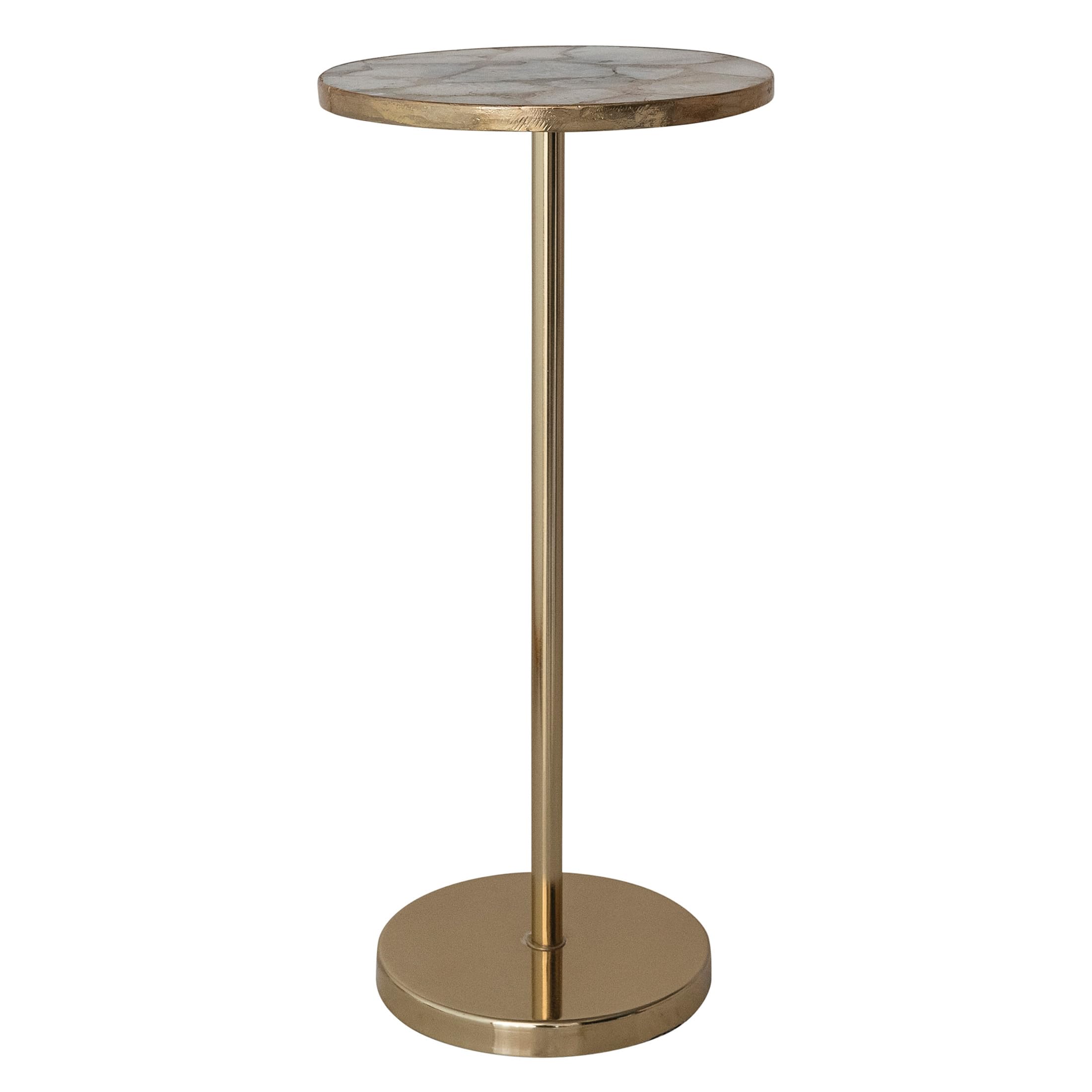 Creative Co-Op Round Metal Martini Table with Agate Top, Gold Finish
