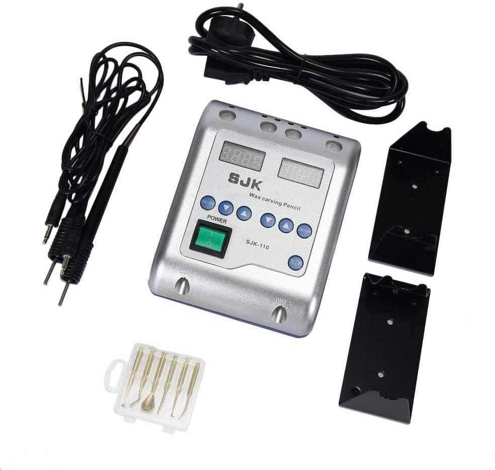 Electric Waxer Carving Knife Machine Double Pen and 6 Wax Tip Pot for Dental Lab Do Supply