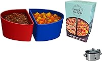 Vista 1 de Juego de 2 divisores de olla de cocción lenta de 6 cuartos de galón rojos y azules, insertos de silicona reutilizables, antiadherentes y resistentes