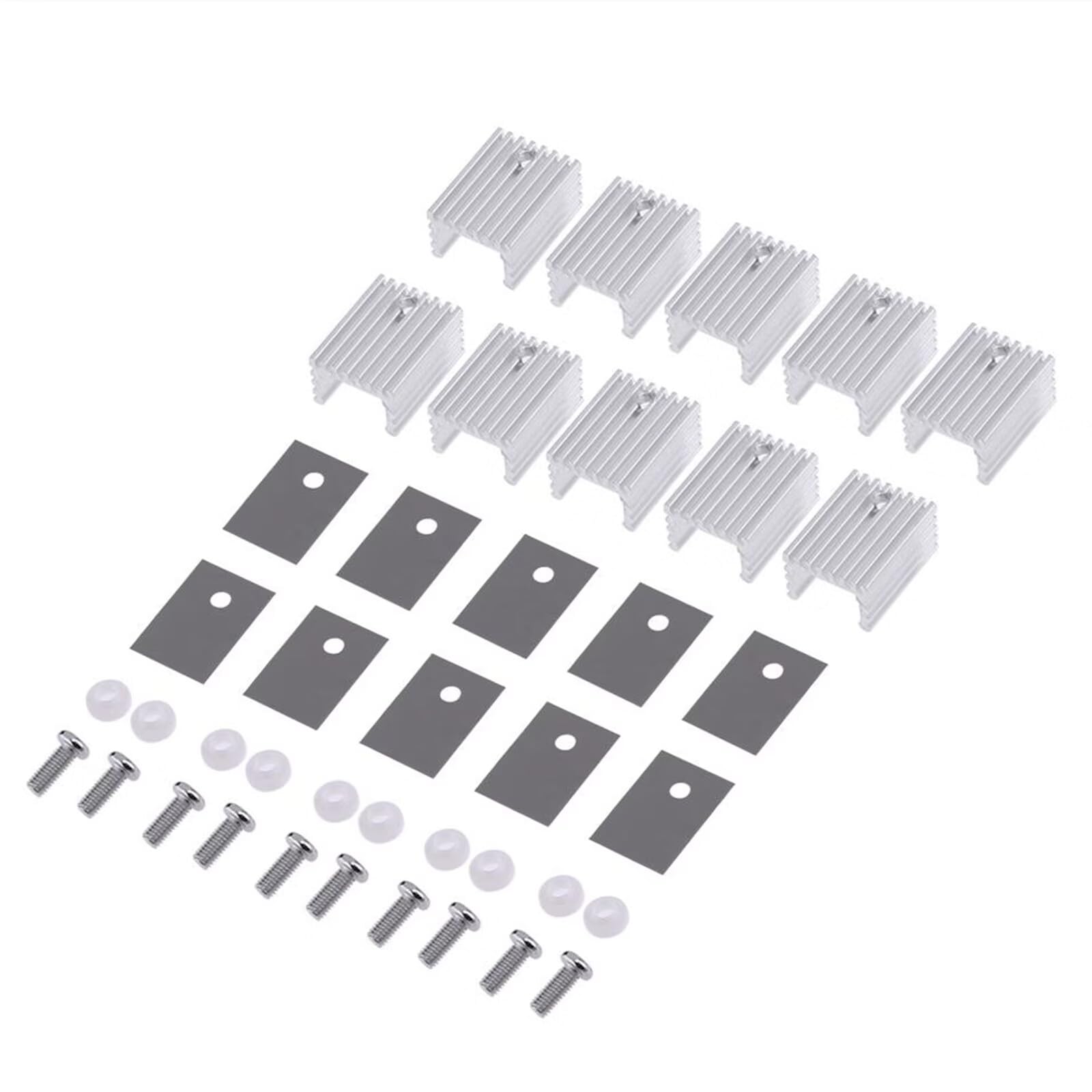 Kit 10 Dissipateurs Thermiques TO-220 – Aluminium + Vis M3 + Isolants Silicone Pour MOSFET Et Régulateurs