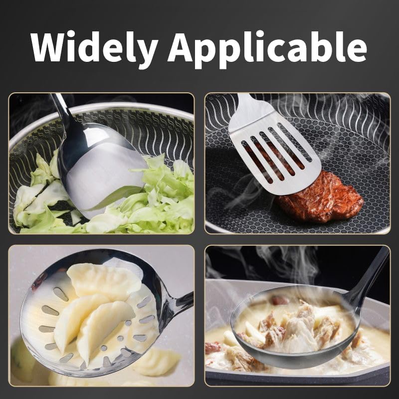 Miniatura 4 de Juego de utensilios de cocina de acero inoxidable, juego de 5 utensilios de cocina de acero inoxidable, juego de utensilios de wok que incluye