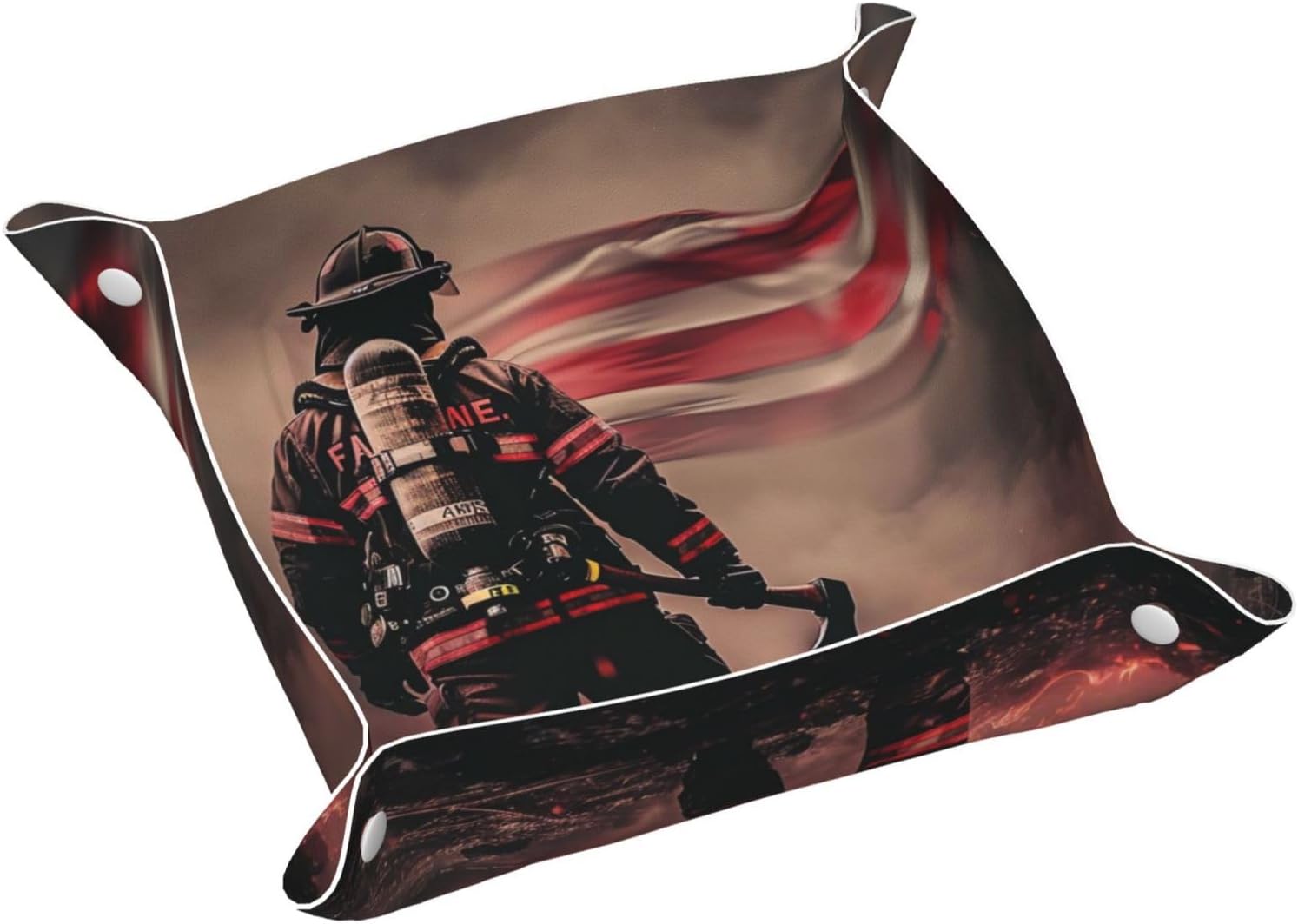 PVC Leather Jewelry Tray Folding,Firefighter Axe Red Line Flag - Organizer Catchall Tray for Travel Table Nightstand Key Coin Watch - Small