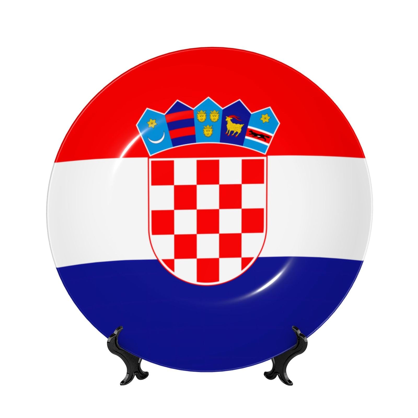 SXZVVBN Republic of Croatia flag Bone China Decorative Plate Art with Stand Removable Adhesive Hanging for Home Office 6in（15cm）