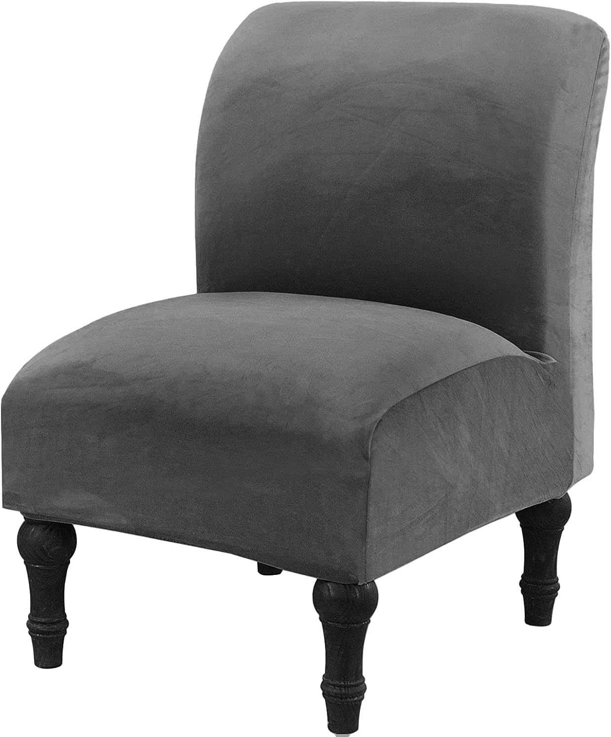 XMNTG Armless Accent Chair Slipcovers Stretch Soft Velvet Removable Chair Covers Non Slip Washable Furniture Protector for Home Hotel (Dark Gray)