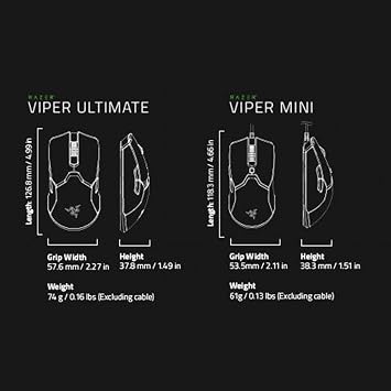 Razer Viper Mini - Wired Gaming Mouse for PC/Mac (Ultralight 61g, Ambidextrous, Speedflex Cable, 8500 DPI Optical Sensor, Chroma RGB Illumination) Black