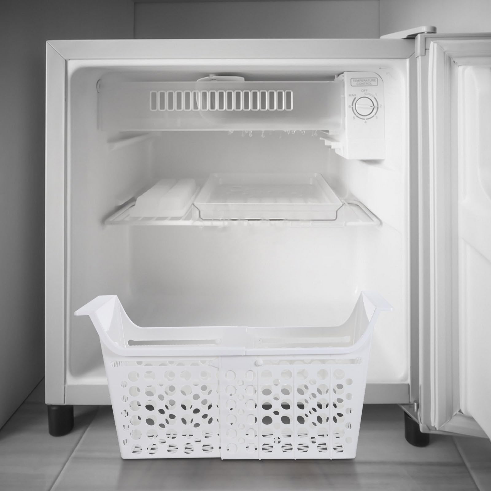 FOMIYES Cesta Organizadora Extensible para Congelador y Despensa, Plástico Blanco Antideslizante Compatibilidad de Doble Temperatura, Tamaño 44.20x22.50x22.50 Cm