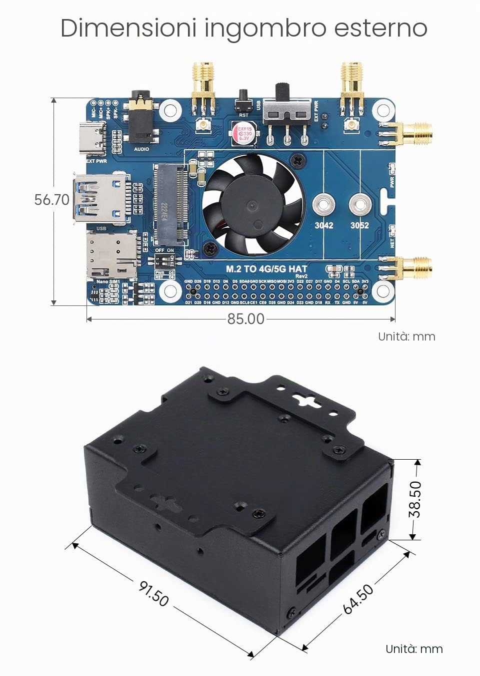 Waveshare RM520N-GL 5G HAT with Case,Compatible with Raspberry Pi/Windows 7/8/10/11, Quad Antennas LTE-A, Global Band, GNSS Positioning, Support 3GPP 16, 4G/3G