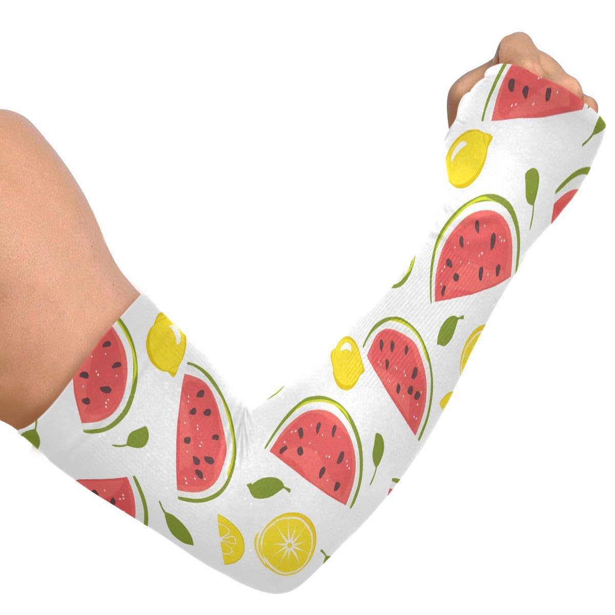 ALAZA Watermelon Lemon Fruit Gardening Sleeves Cooling Arm Sleeves Sun Protection Thumb Hole Arm Covers for Women Men