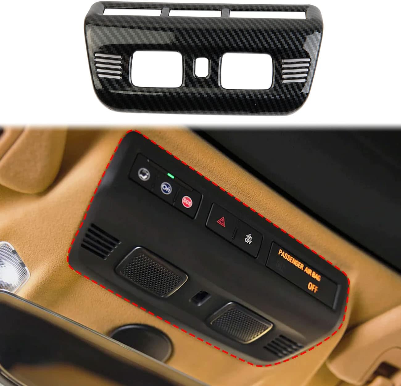 crosselec Roof Reading Light Lamp Cover Trim Kit for Chevrolet Corvette C8 2020-2025 (Carbon Fiber Style)
