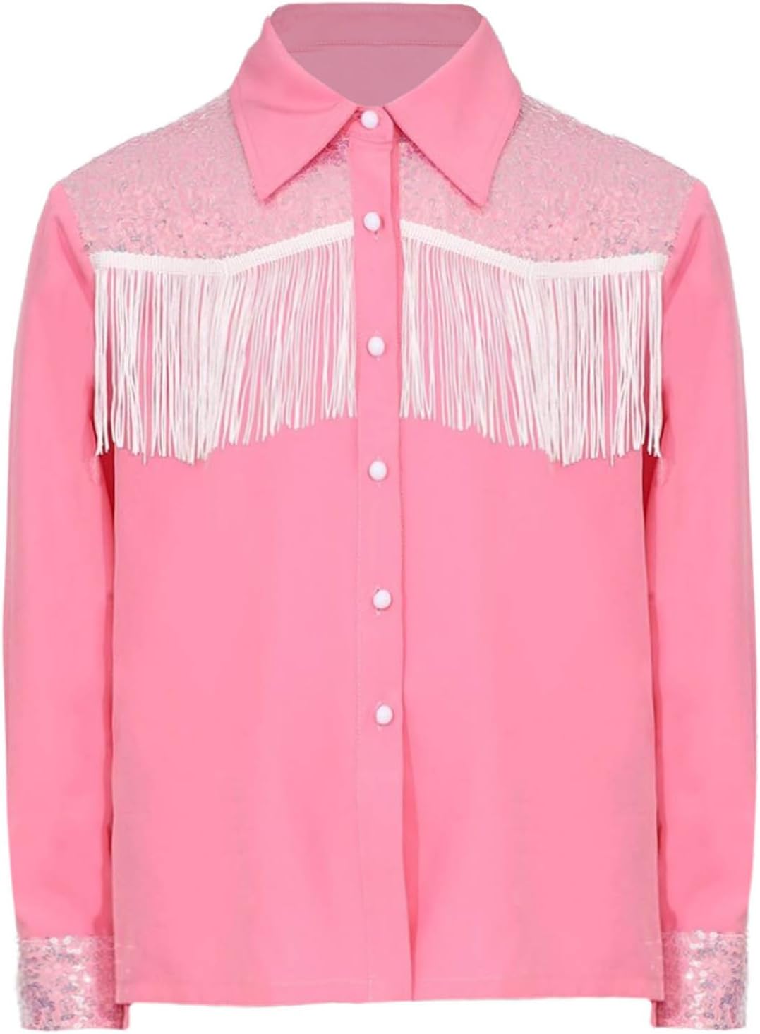 Choomomo Girls Sequin Fringe Button Down Shirt Long Sleeve Sparkly Blouse Top Western Cowgirl Outfit