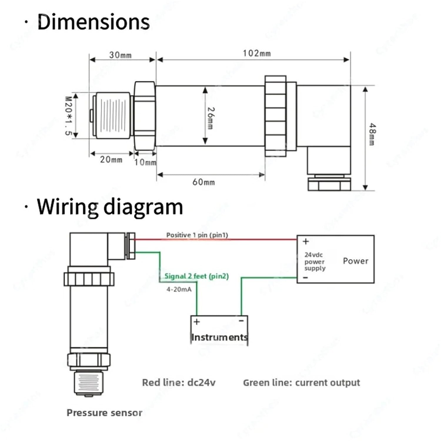 Pressure Transmitter 24VDC Output 0-5V Sensor Thread M20*1.5 G1/4 G1/2 NPT1/4 NPT1/2(0-0.2bar)