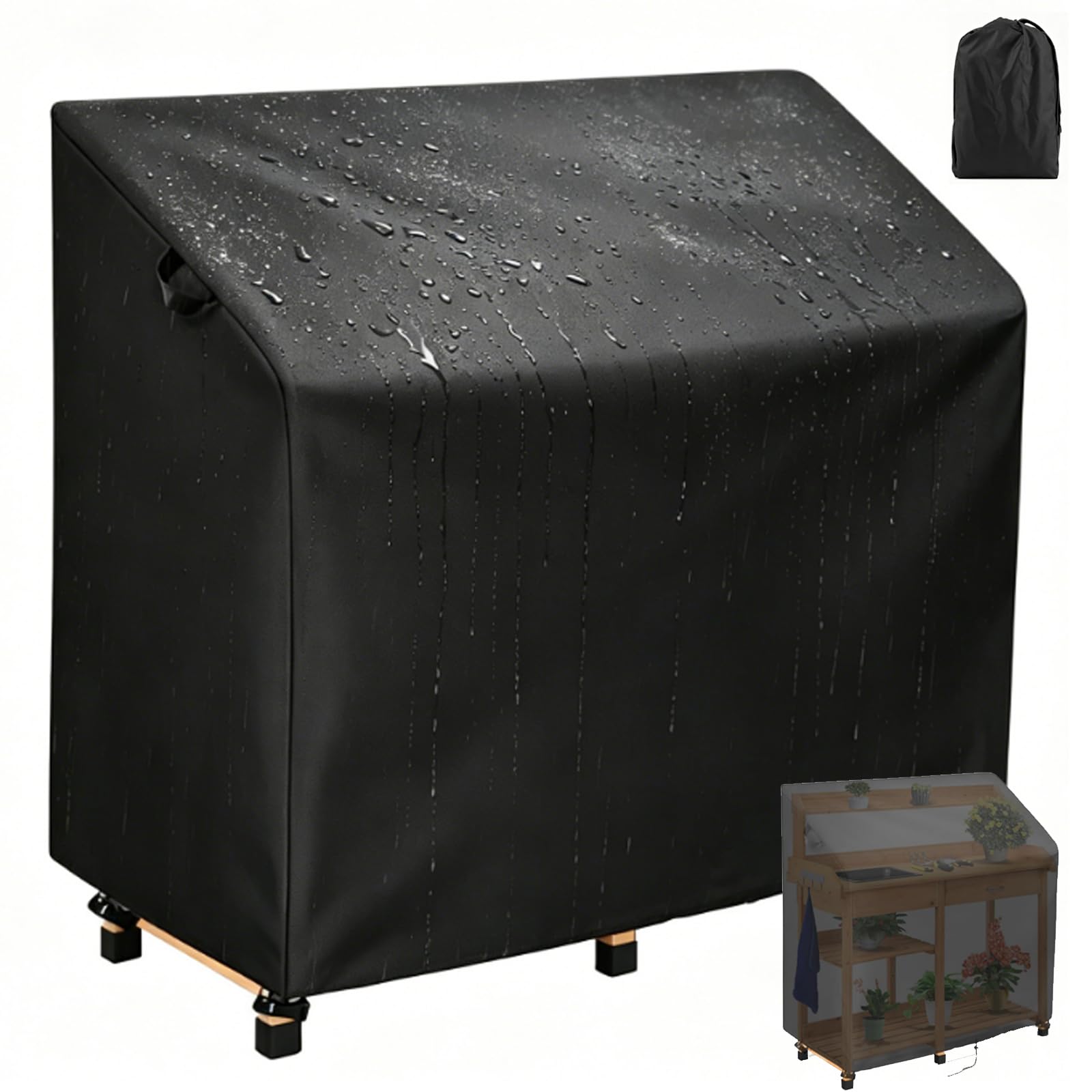 Crysterris Black Dust-Proof Potting Table Cover,Waterproof Greenhouse Workbench Protection, 420D Oxford Tear-Resistant Planting Germination Bench Protective With Windproof Locks＆Dra(Size:420d：115*51*122Cm,Color:black)