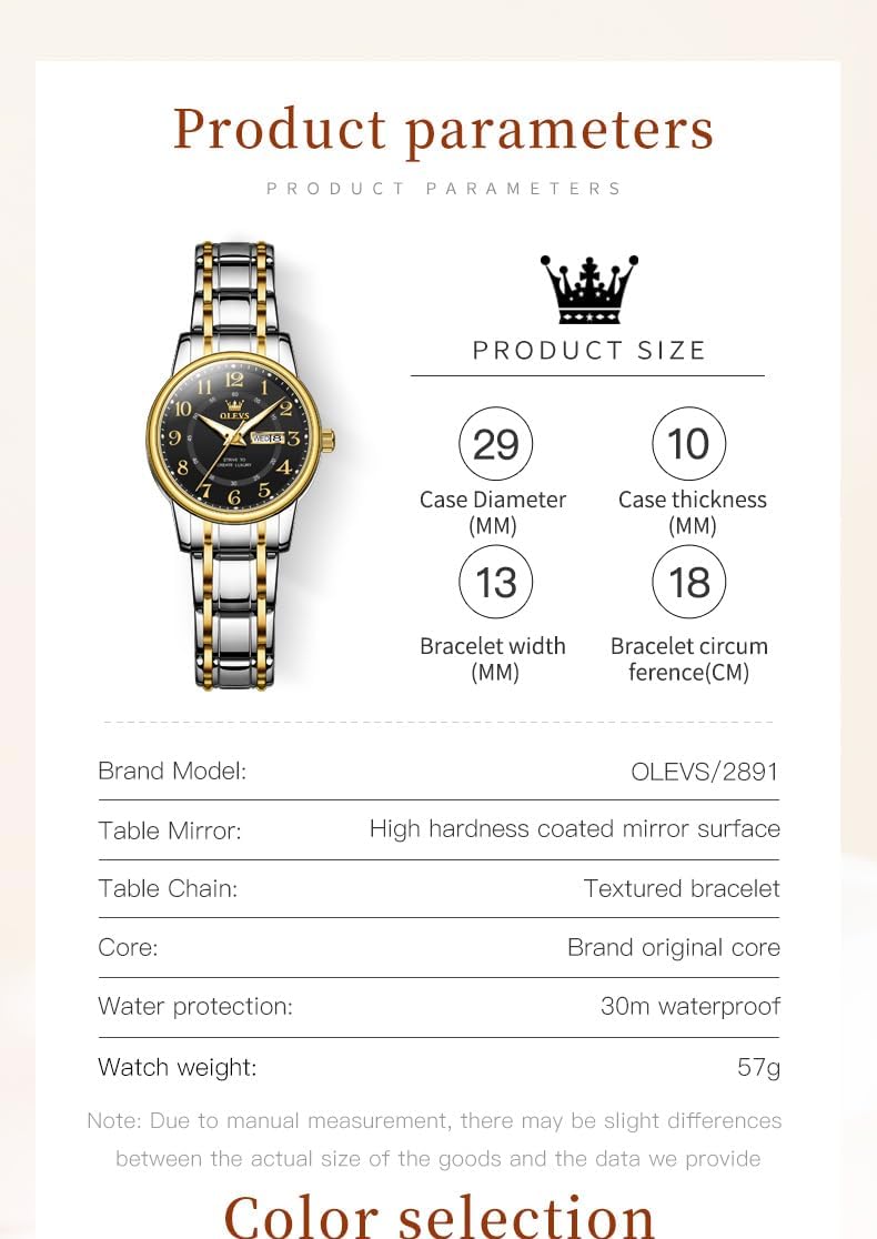 OLEVS Watches for Women, Womens Silver Dress Waterproof Two Tone Analog Stainless Steel Luxury Fashion Arabic Numerals Dainty Watch, Ladies Watches for Small Wrists with Date Gold Black Number Dial - Image 6