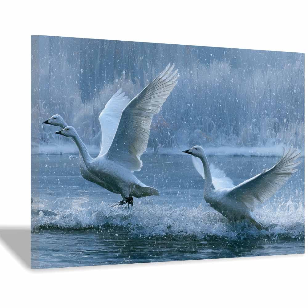Tableau décoration appartement cygne cadre bois 60x90