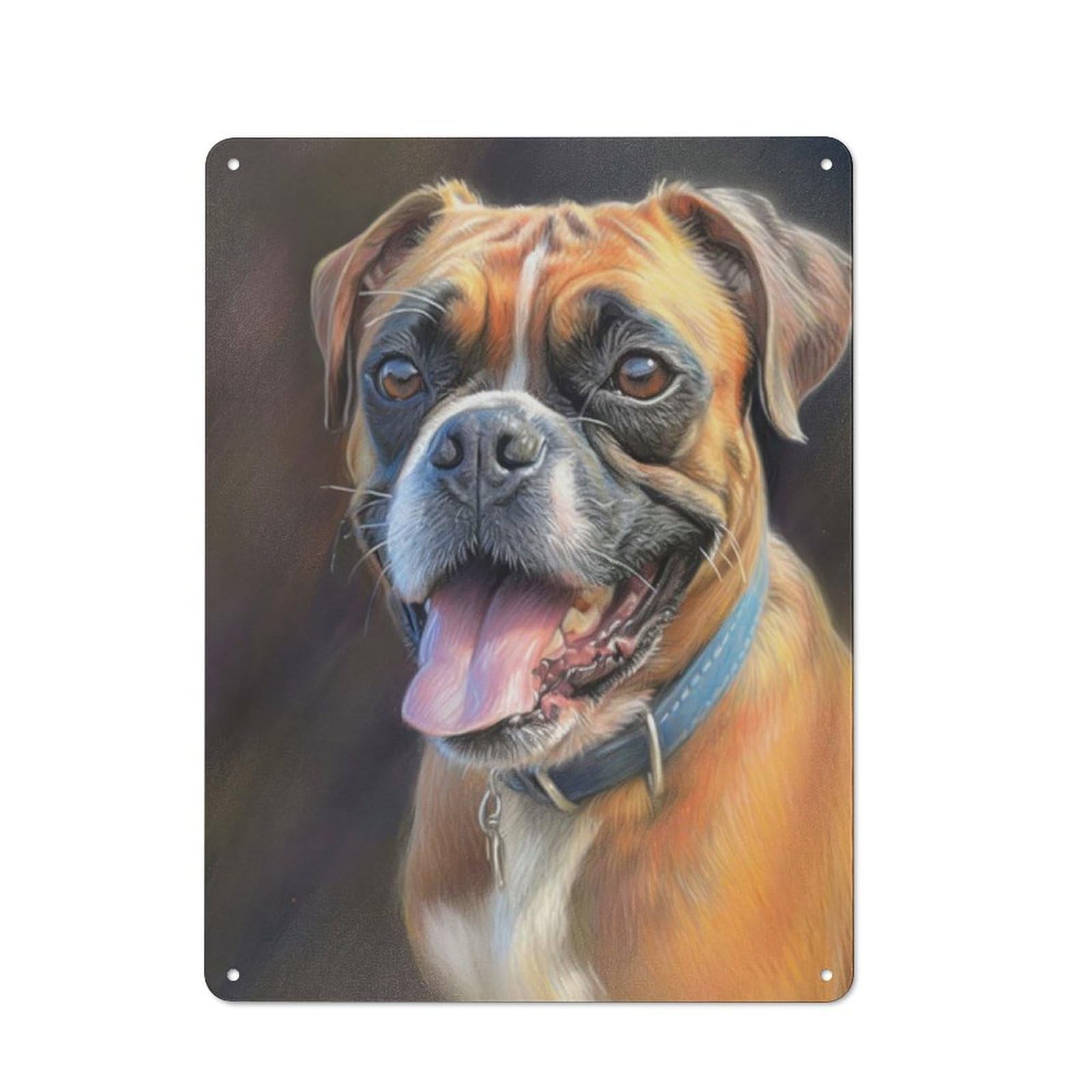 Junmoney Boxer Dog Sketch Retro Tin Wall Plaque 40X30cm For Dining Room Or Kitchen, For Home Decor Collectors