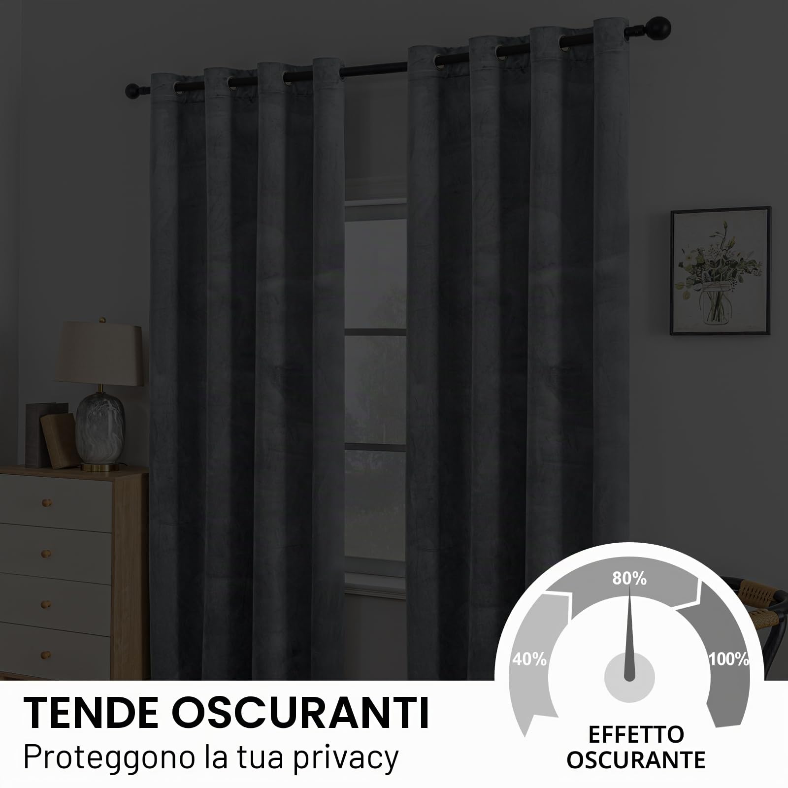 YSTELLAA Tende Velluto Oscuranti Per Interni 2 Pezzi, 140×260CM, Tende Camera Da Letto Moderna, Con Anelli, Termica Isolante Freddo E Caldo, Per Camera Da Letto, Grigio