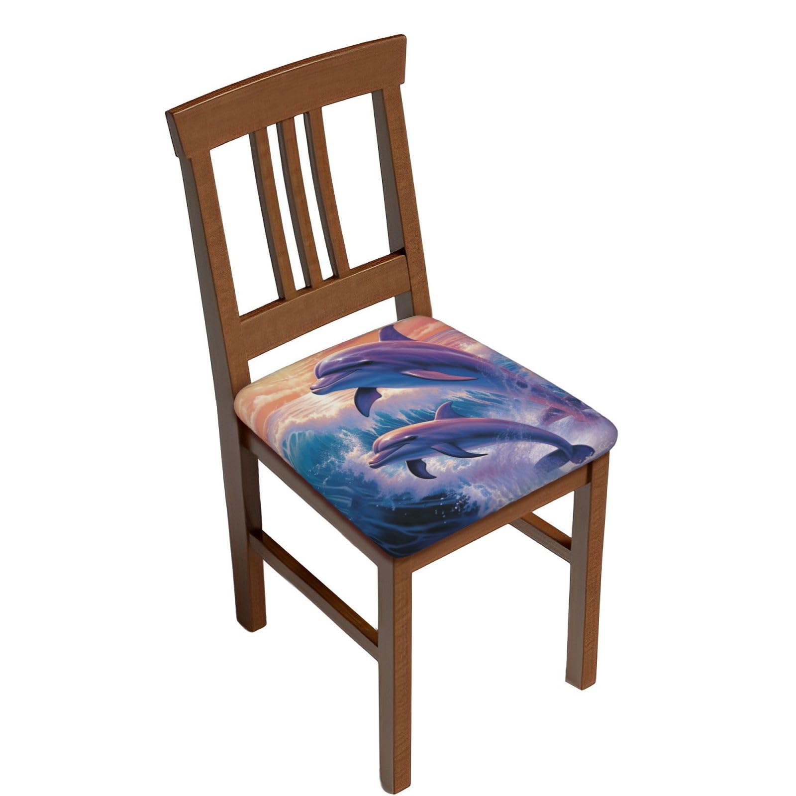 Fodpand Two Pieces Dolphins Art Square Stool Covers Stretch Removable Square Bar Stool Seat Covers Washable Dustproof Stool Cushion Slipcover Soft Milk Silk Bar Chair Covers With Band