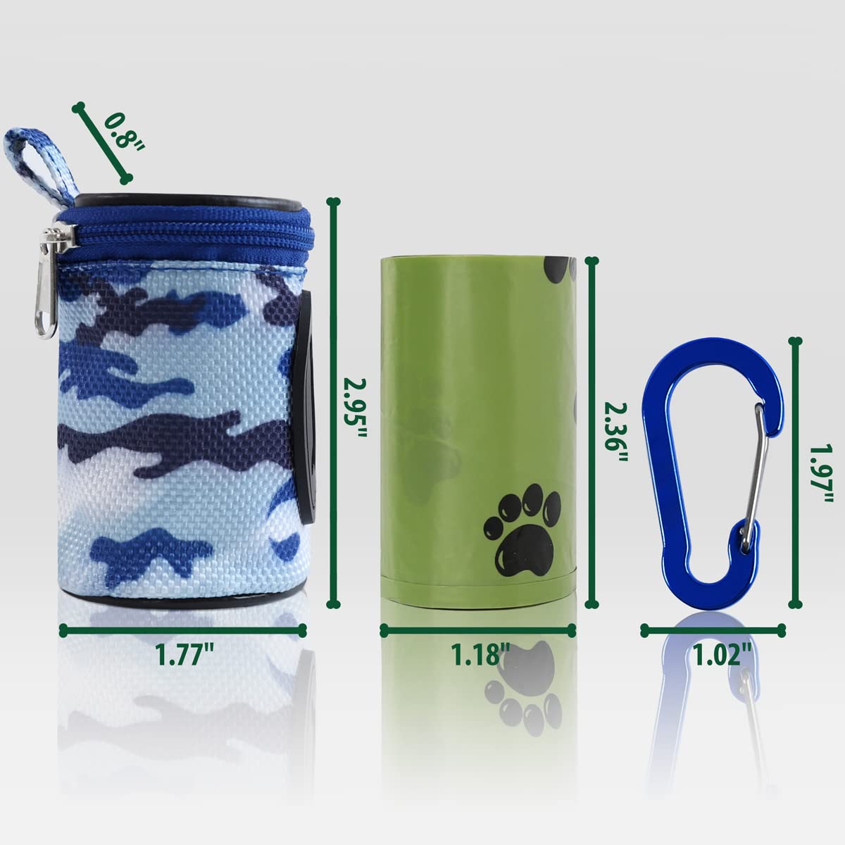 FURHAB Soporte para bolsa de excrementos de perro para correa, dispensador de bolsas de basura para cachorros, bolsa pequeña con cremallera para perros con clip de mosquetón, nailon Oxford 1680D con 1