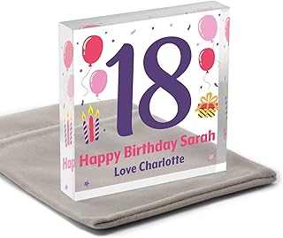 18th Birthday Gifts for Daughter Sister Girls Her Friends, ANY AGE Birthday Keepsake Block, Personalised 13th 16th 21st 30th Birthday Gifts For Girls Women, 18th Birthday Daughter, With Grey Bag