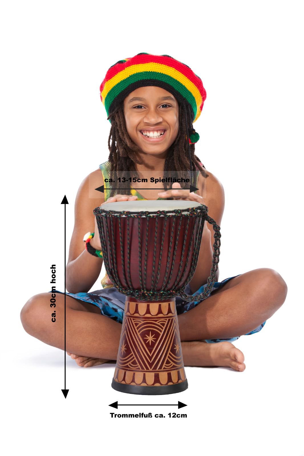 Djembe, bęben bongo, ręczny, bębenek bongo, perkusyjny, dla dzieci, Fair Trade, 30 cm