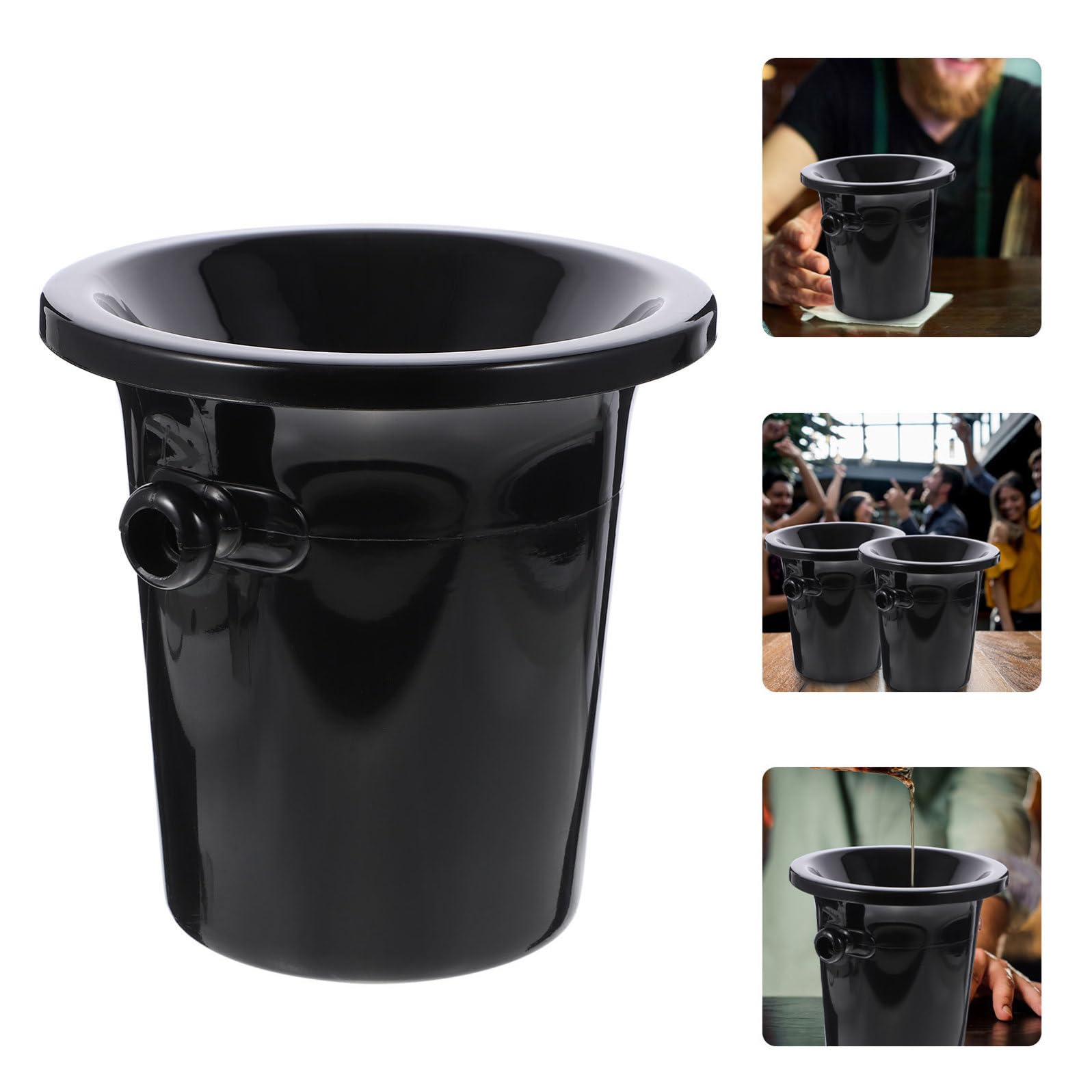 MERRYHAPY Spittoon Vino Rotondo Doppie Maniglie 3 Pezzi Plastica | Nero, Bocca Ampia, Stile Western, per Esposizioni e Enoteche, Uso anche Secchiello per Ghiaccio