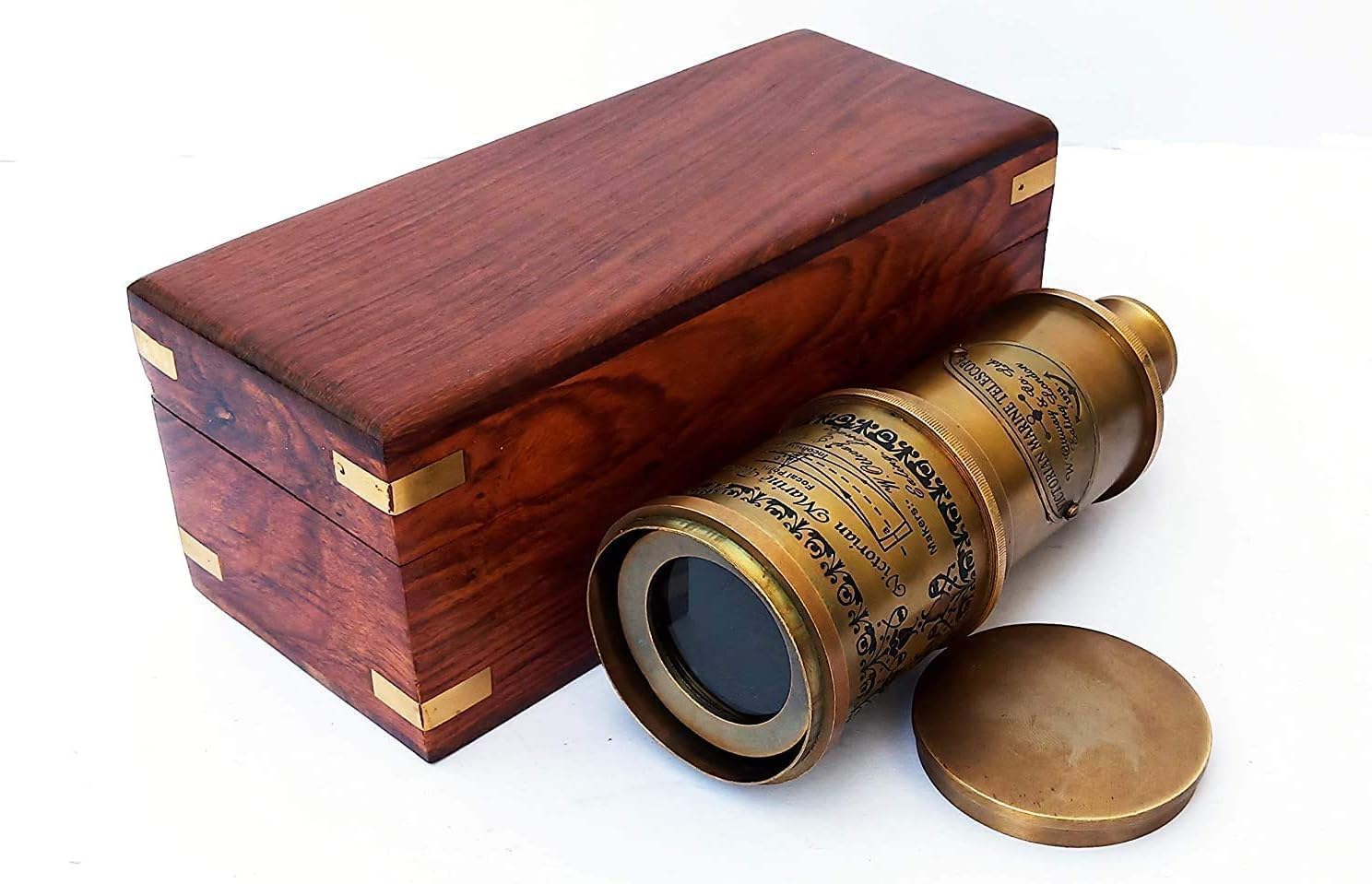 Vintage Brass Telescope Victorian 1915 | Nautical | Brass Finish Lens Cover with Wooden Box 20 inch