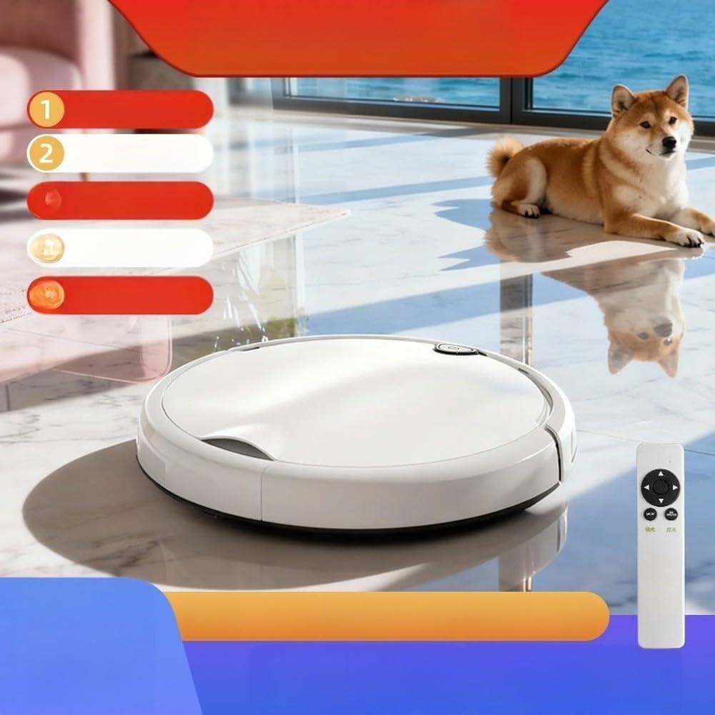 Roboterstaubsauger 6cm Flach für Unter Möbeln Fernbedienung(White)
