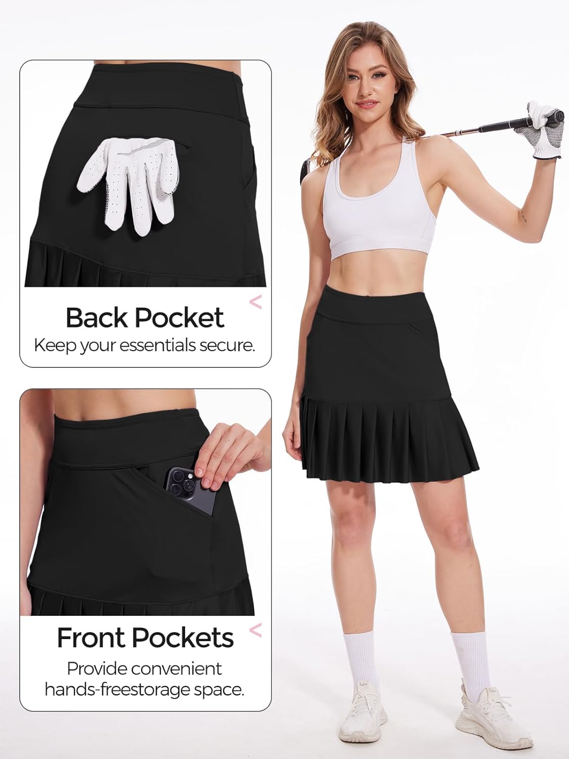 M MOTEEPI 19" Golf Skirts for Women Knee Length Ruffle Hem Skirt Tennis Skirt Athletic Skort for Workout Running - Image 3