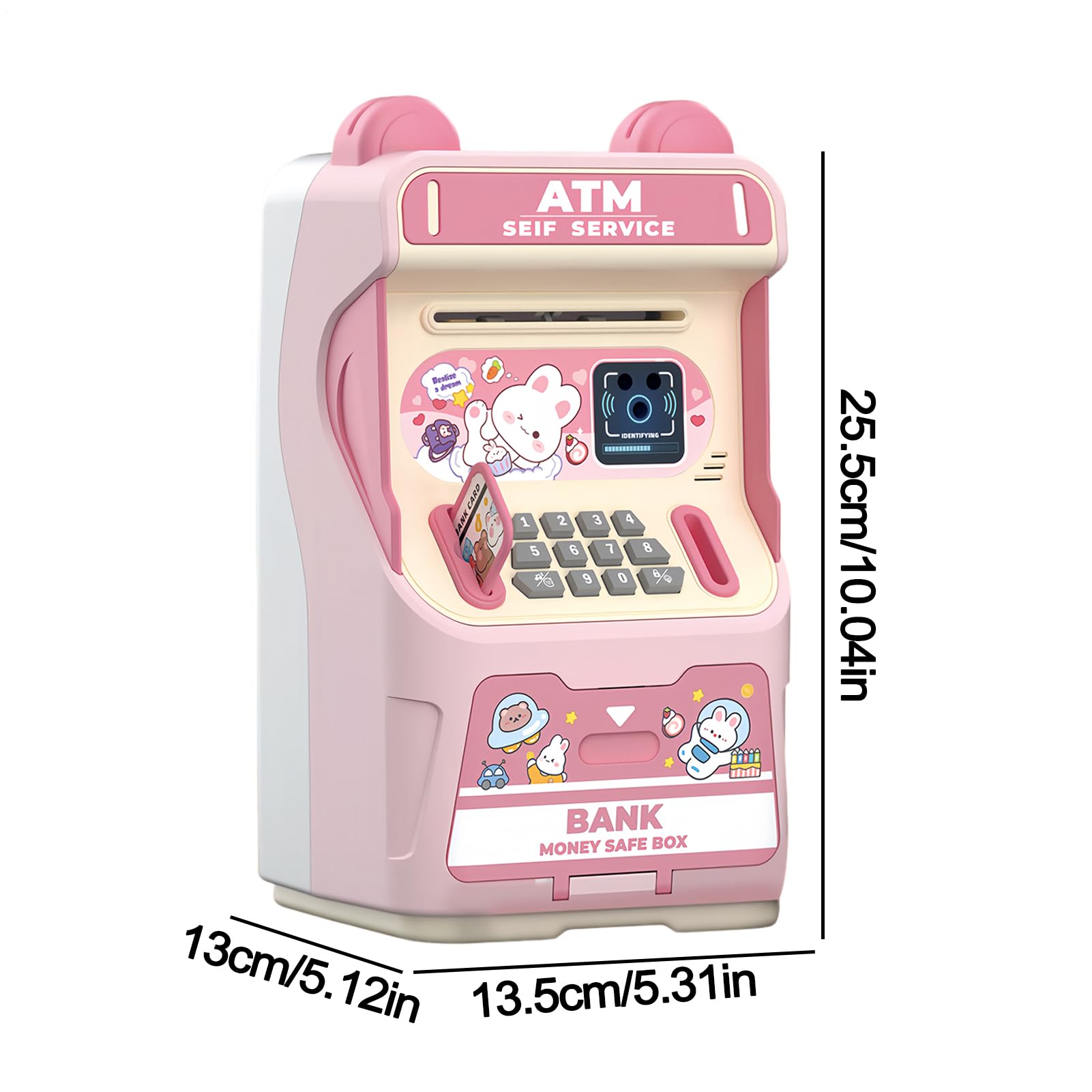 Salvadanaio Bancomat - ABS 25,5 x 13,5 x 13,0 cm | Elettronica con musica e riconoscimento facciale | Banca ATM con avvolgimento automatico per banconote e monete tipo bambini 3+ anni casa