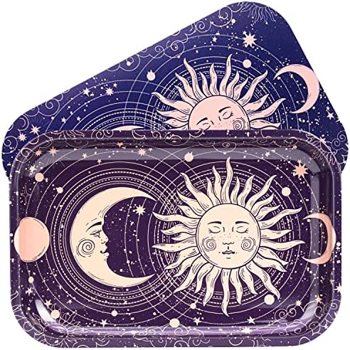 Sun Moon Rolling Tray with Magnetic Lid, 11''x7'' - Large Storage Decorative Tray - Ideal for Home & Travel, Celestial Aesthetic Metal Tray Set - Mystical Gifts for Spiritual Hippie, Astrology