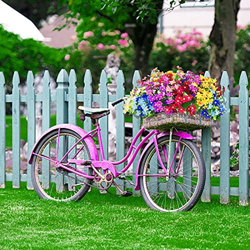 12 Bundles Artificial Fake Flowers For Outdoor Decoration,Uv Resistant Faux Plastic Fabric Greenery Shrubs Plants Fake Flowers Hanging Planter Kitchen Home Wedding Office Garden Decor #TOP7