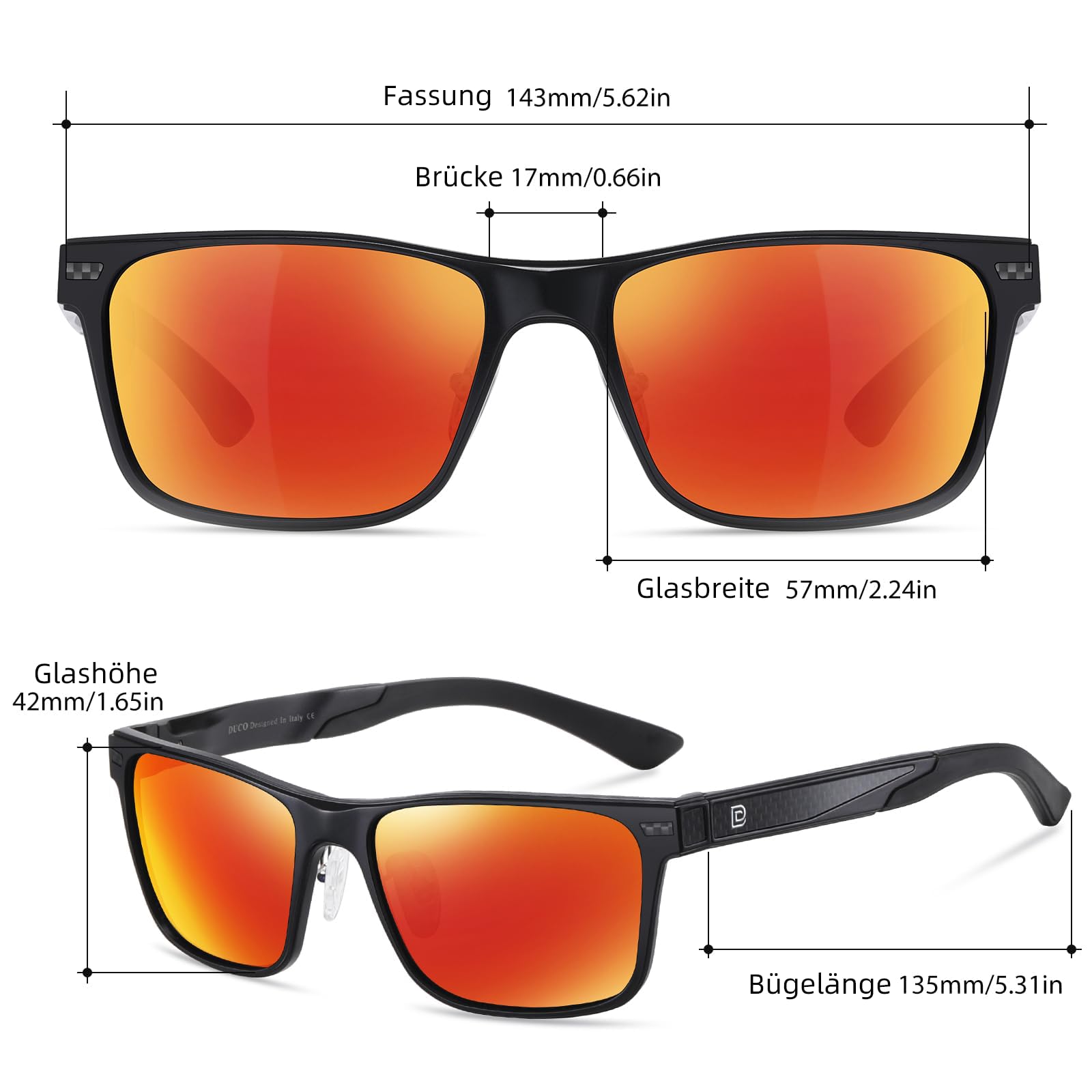 DUCO Polarisierte Sonnenbrille Herren, Rechteckigem Al-Mg-Rahmen | UV-Schutz, Ultraleichte Kohlefaser-Bügel, Korrosionsbeständig & Robust, Verspiegelte Sport Sonnenbrillen für Fahren, Angeln