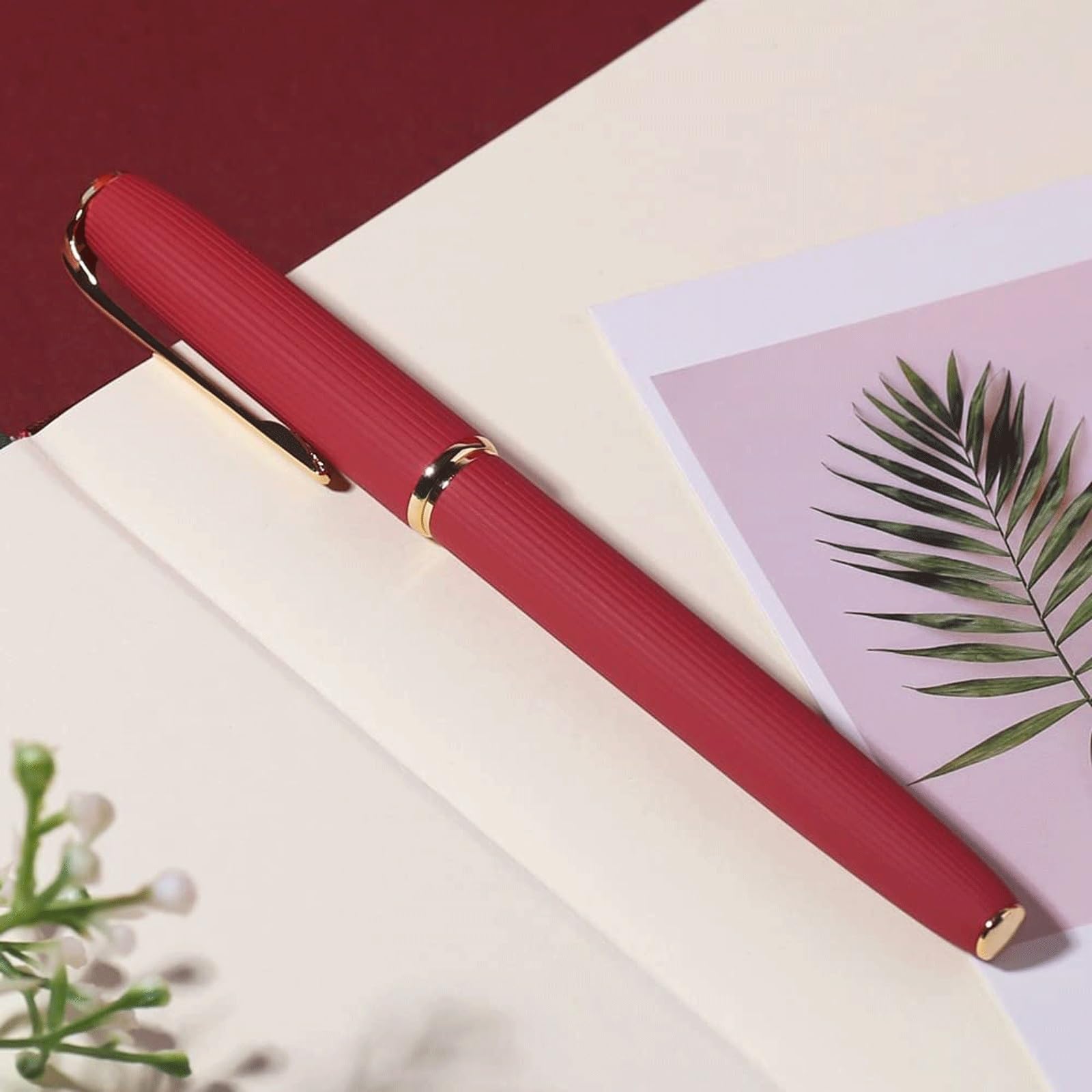Füllfederhalter mit 0,38 mm E-Feder, Schreibübungsstift aus Metall, Kalligrafie-Set, Schul- und Bürobedarf, Unterschriftenstift for Damen und Herren(Rosso)