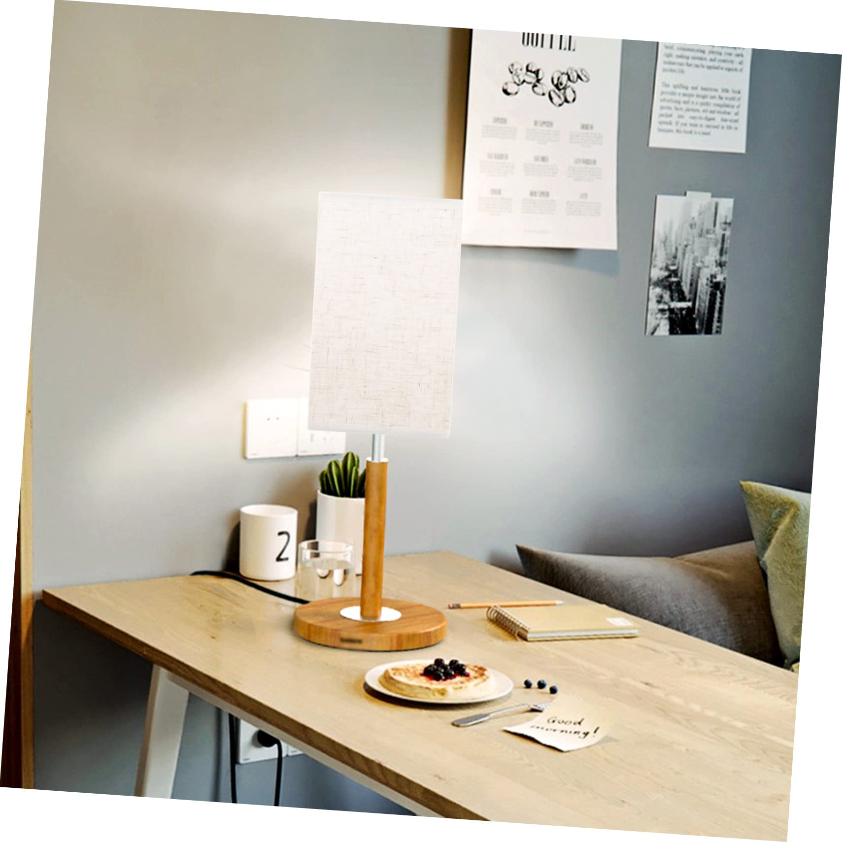 Pantalla de Lámpara de Tela Beige Base E27, Diseño Retro para Luz de Escritorio y Ambiente Cálido en Cocina o Hotel