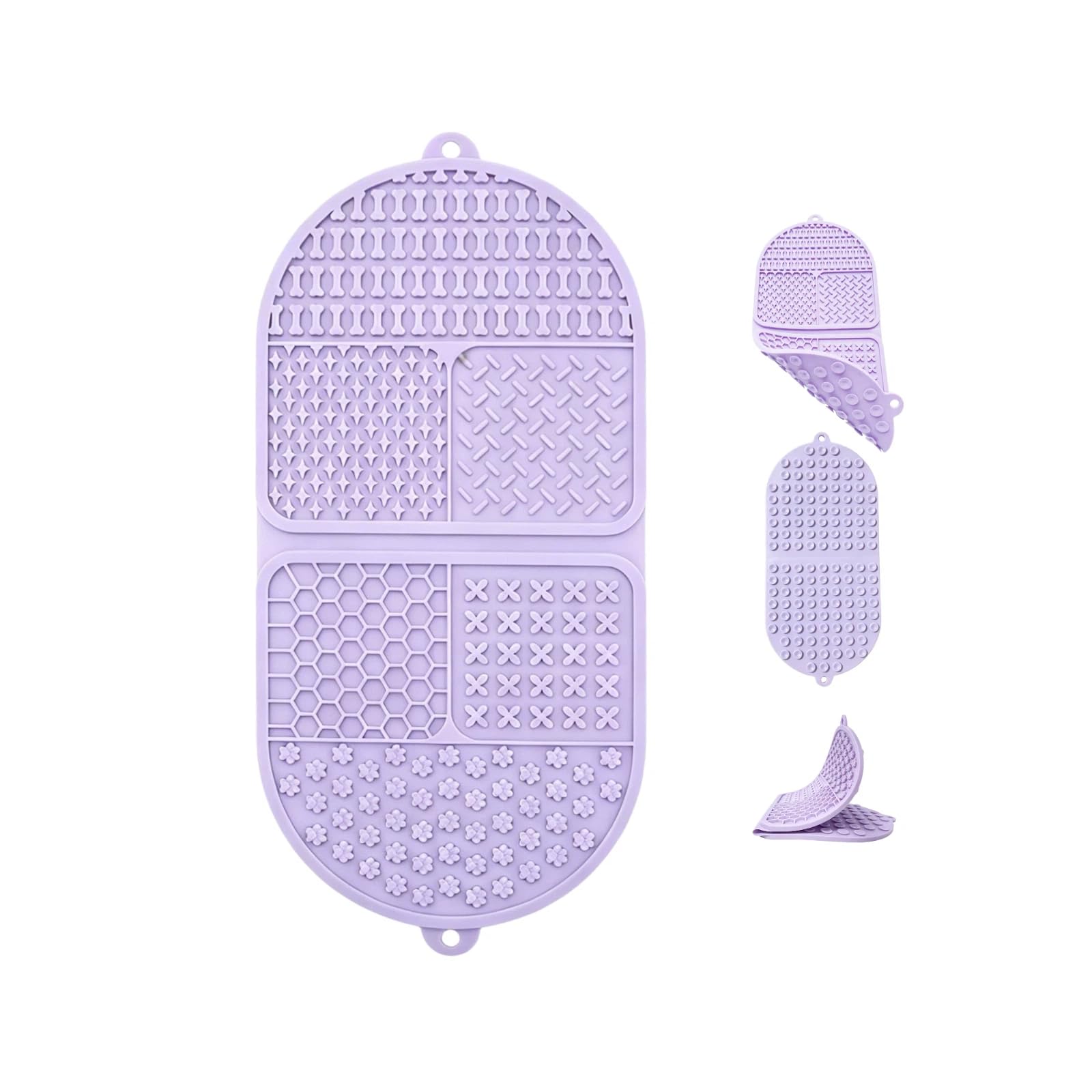 Tappetino pieghevole per leccare cani, 142 ventose in silicone, con 6 zone strutturate, tappetino per alleviare l'ansia, per la toelettatura del bagno, senza BPA, per cani e gatti (viola, 44
