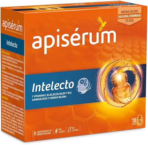 APISERUM Intelecto Viales Bebibles - Favorece el Rendimiento Intelectual, Concentración y Memoria , Multivitamínico con Jalea Real, Vitamina B, Aminoacidos y Ginkgo Biloba