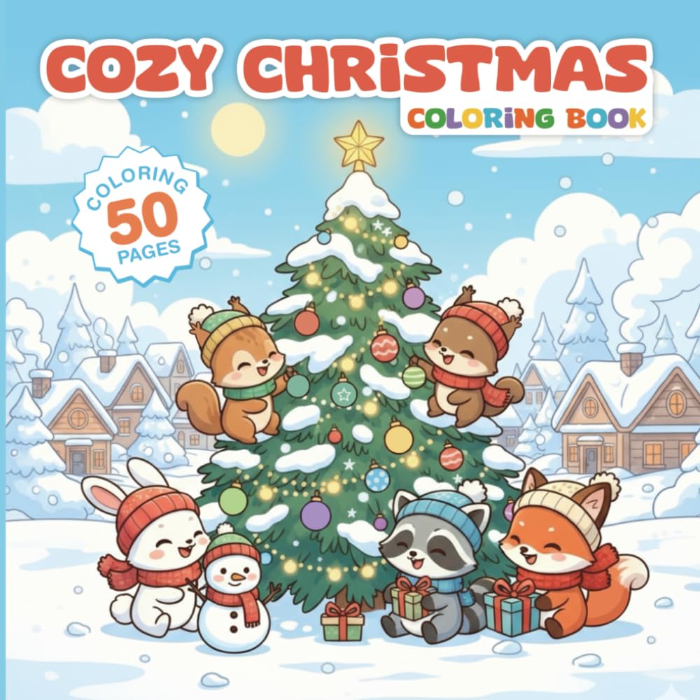 Cozy Christmas Coloring Book Bold and Easy: 50 Fun and Simple Large Print Coloring Pages for Kids & Adults