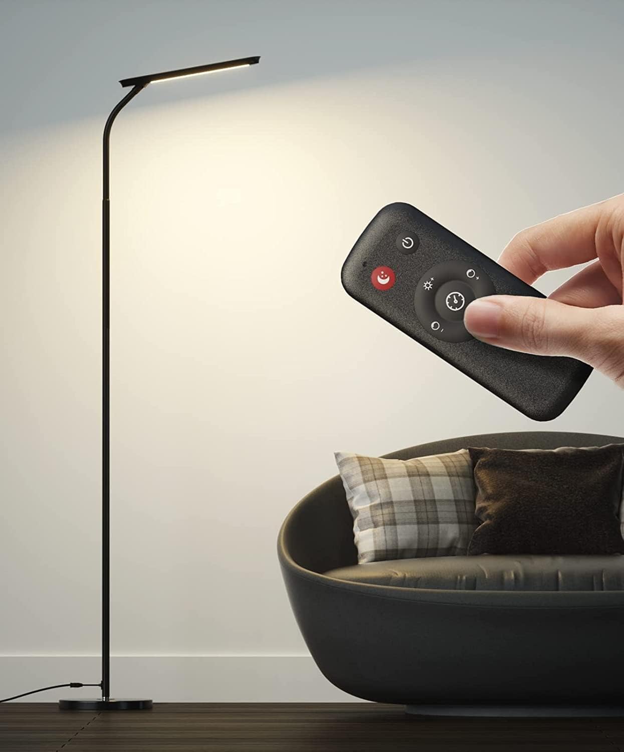Lámpara de pie, lámpara de pie LED de cuello de cisne con rotación de 360° con control remoto, control táctil, lámparas de pie para sala de estar, dormitorio, habitación de niños, estudio, oficina
