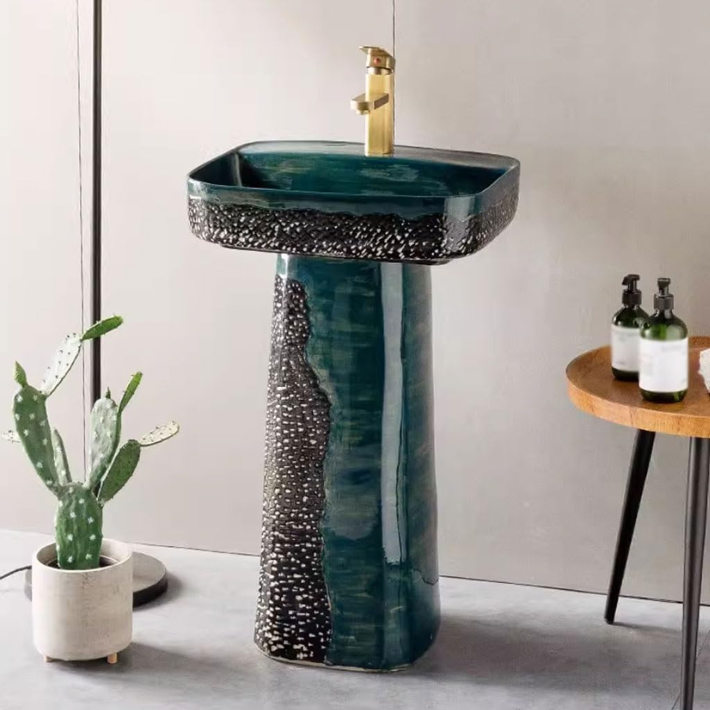 Bathroom Countertop Vessel Sink Courtyard Retro Vertical Basin Home Bathroom Ceramic Wash Balcony Pedestal Sink Vanity