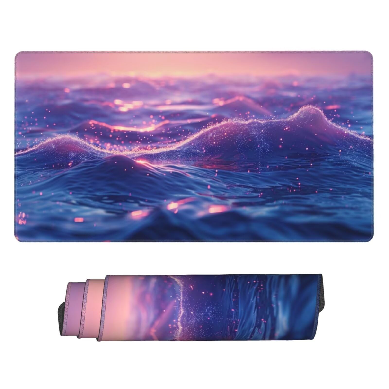 Alfombrilla de Ratón Gaming Grande XXL 1400x600x4mm con Bordes Cosidos, Tela de Micro Tejido, Base de Goma Antideslizante y Mouse Pad, para Teclado Escritorio, Oficina Superficie Del Mar Púrpura Y6386