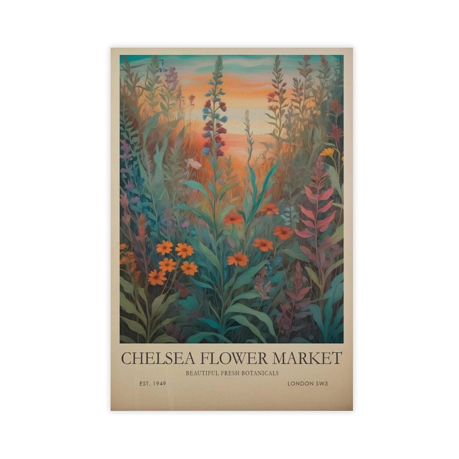 Chelsea Flower Market Print, William Morris Print, Vintage Teal Floral Print, Wildflower Botanical Print, Botanical Wall Art, Floral Gift Canvas Poster Wall Art Decor Print Picture Paintings for Livin