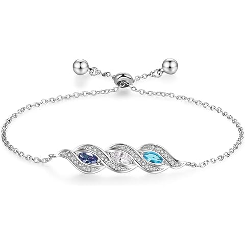 LanM Mothers Bracelet Mothers Day Gifts Personalized 3 Birthstones Bracelet for Mom Womens Bracelets for Friends 3 Birthday Gifts for Grandma Mom Wife