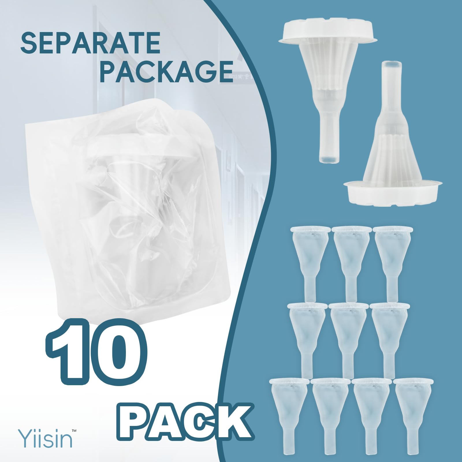 10-Pack Silicone Condom Catheters for Men,Self-Sealing External Catheter Set,Disposable for Day and Night Use,Easy Drainage,No Backflow or Leakage(1.42in/36mm/Extra-Large Size)