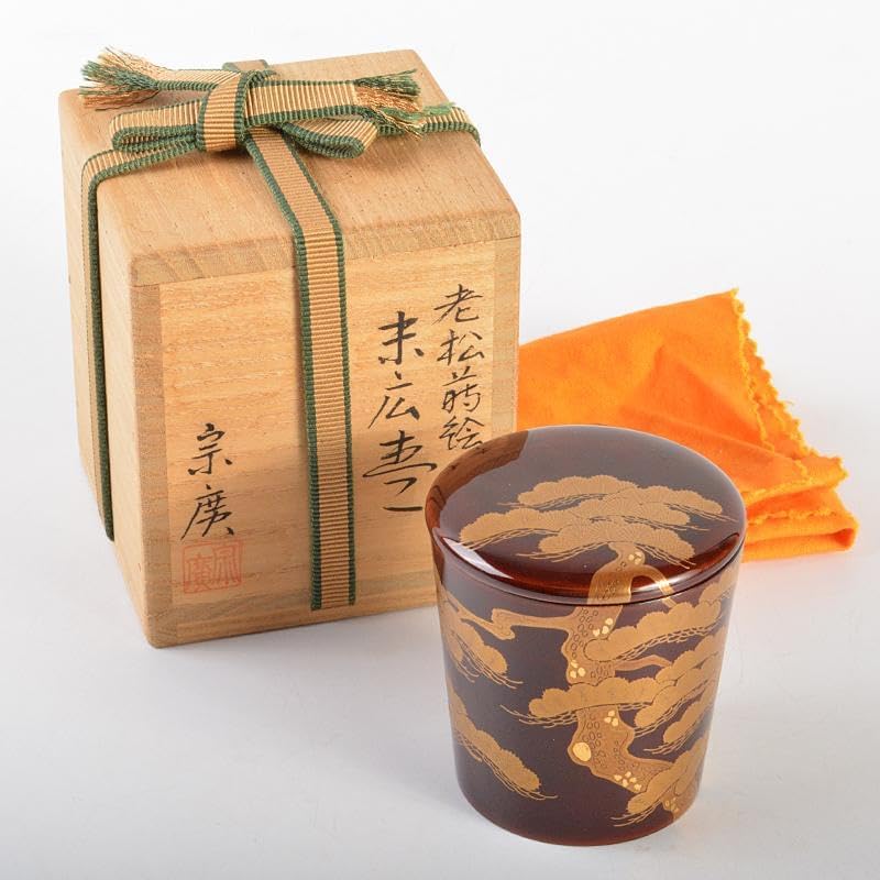茶道具　山中塗　道場宗廣作　老松蒔絵　末広棗　共箱　V　R6875 茶道具 山中塗 道場宗廣作 老松蒔絵 末広棗 共箱 V R6875 茶道具 山中