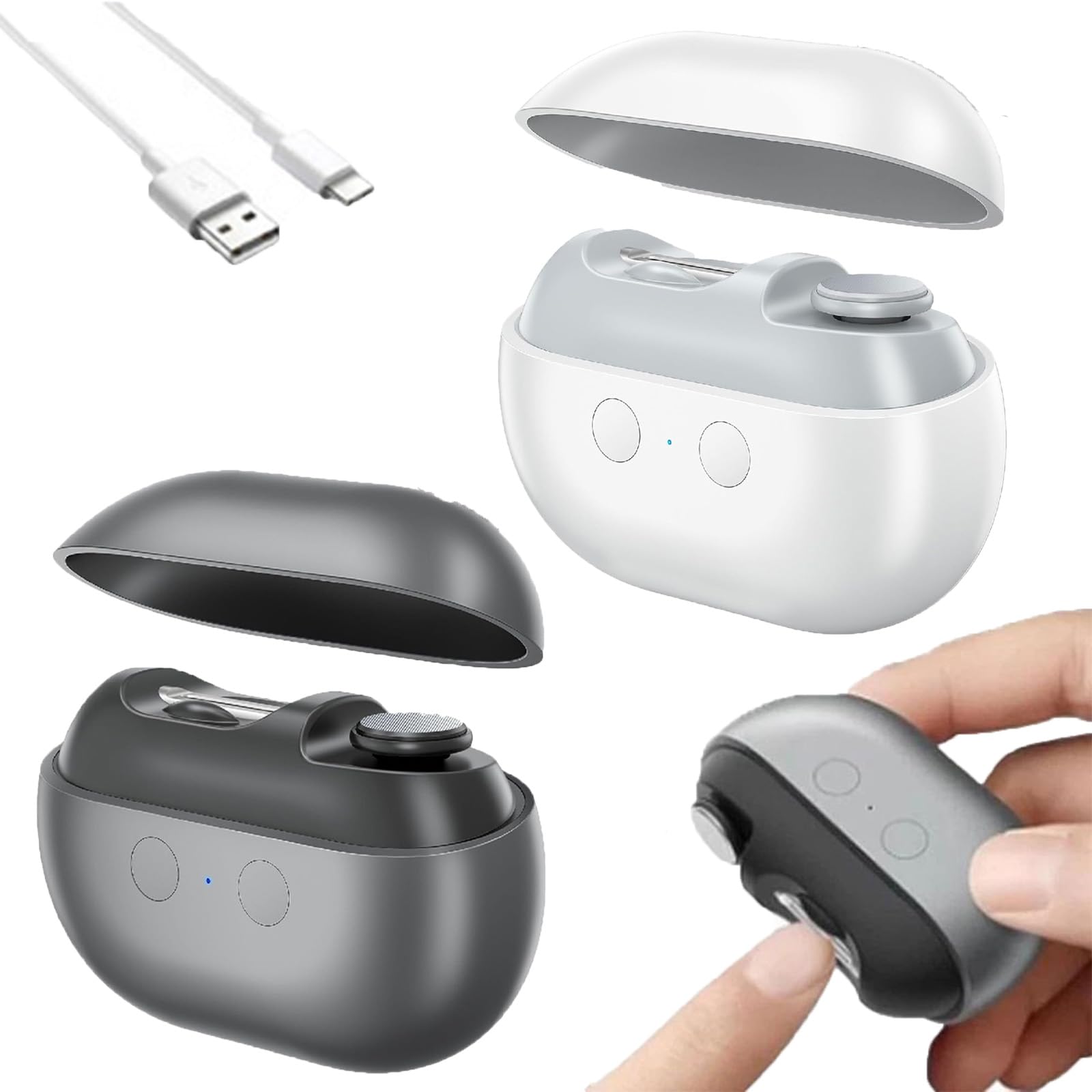 Cortaúñas eléctrico 3 en 1 para uñas gruesas, recortador de uñas inteligente recargable por USB con luz LED para personas mayores y adultos (2 unidades)