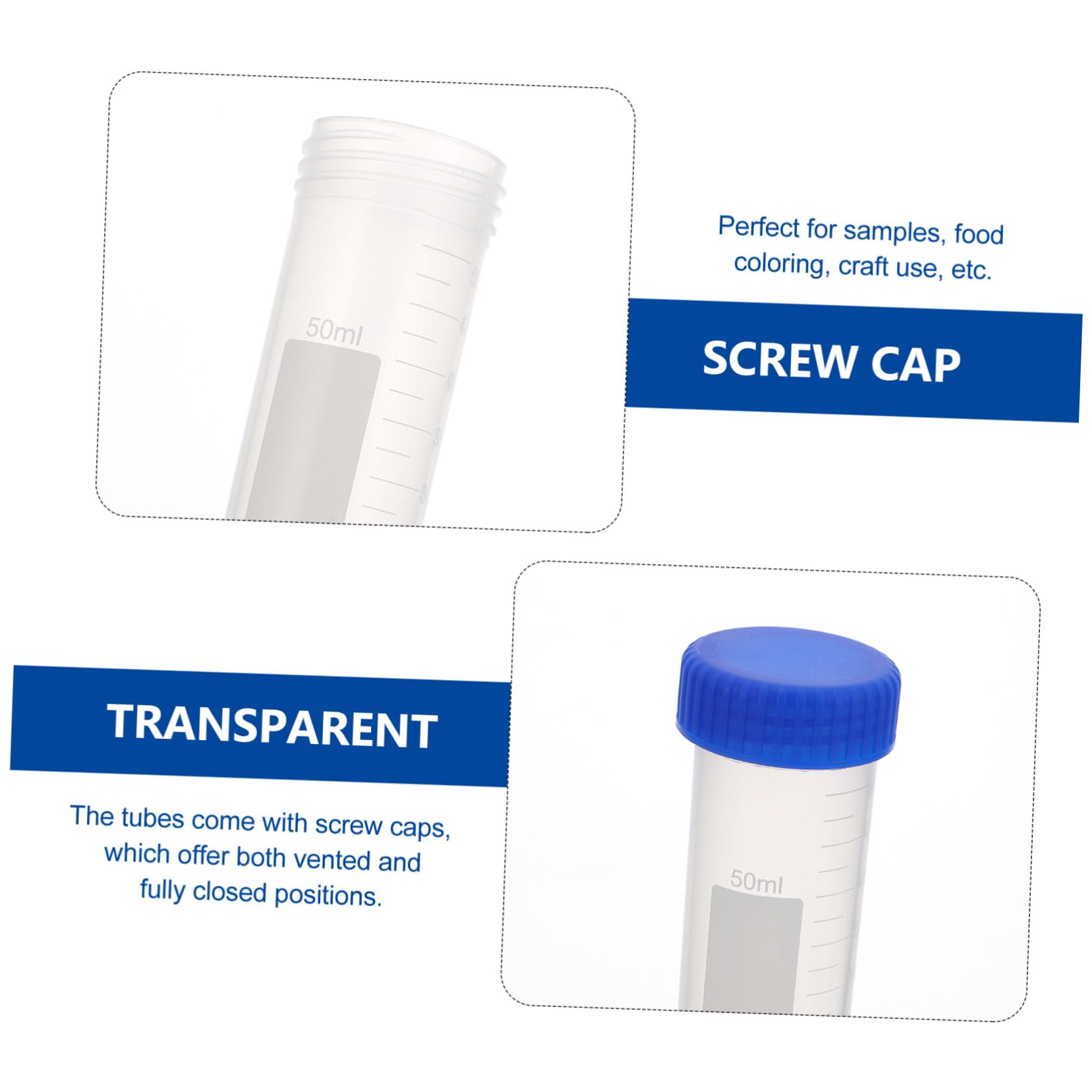 Provette Centrifuga in Plastica da 50ml Tappo a Vite, 50 Pezzi | Scala Trasparente, Posizioni di Sfiato e Chiusura Totale, per Biochemia e Biologia Molecolare Colore Casuale