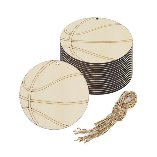 20pcs Basketball Wood DIY Crafts Cutouts Wooden Basketball Shaped Hanging